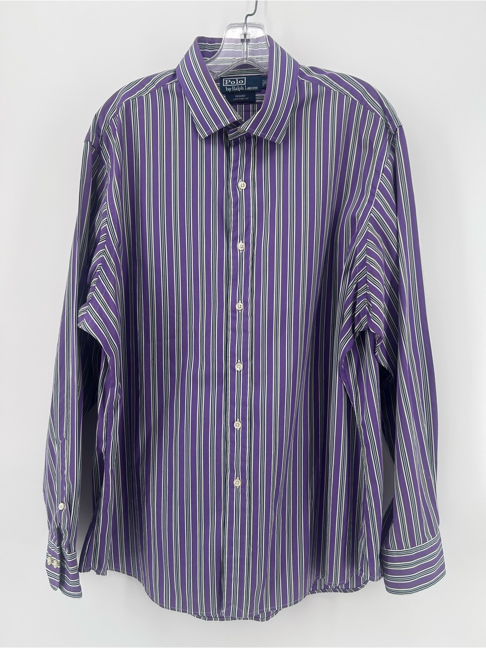 Polo Ralph Lauren Shirt 17.5 neck Purple White Stripes Regent Custom Fit